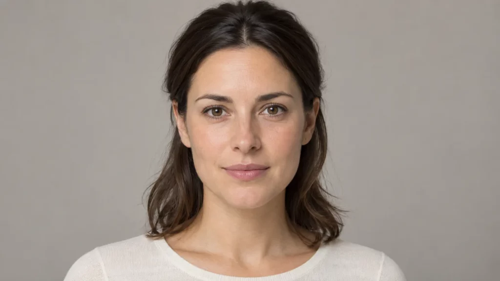 Visage vu de face avec les cheveux dégagés derrière les oreilles.